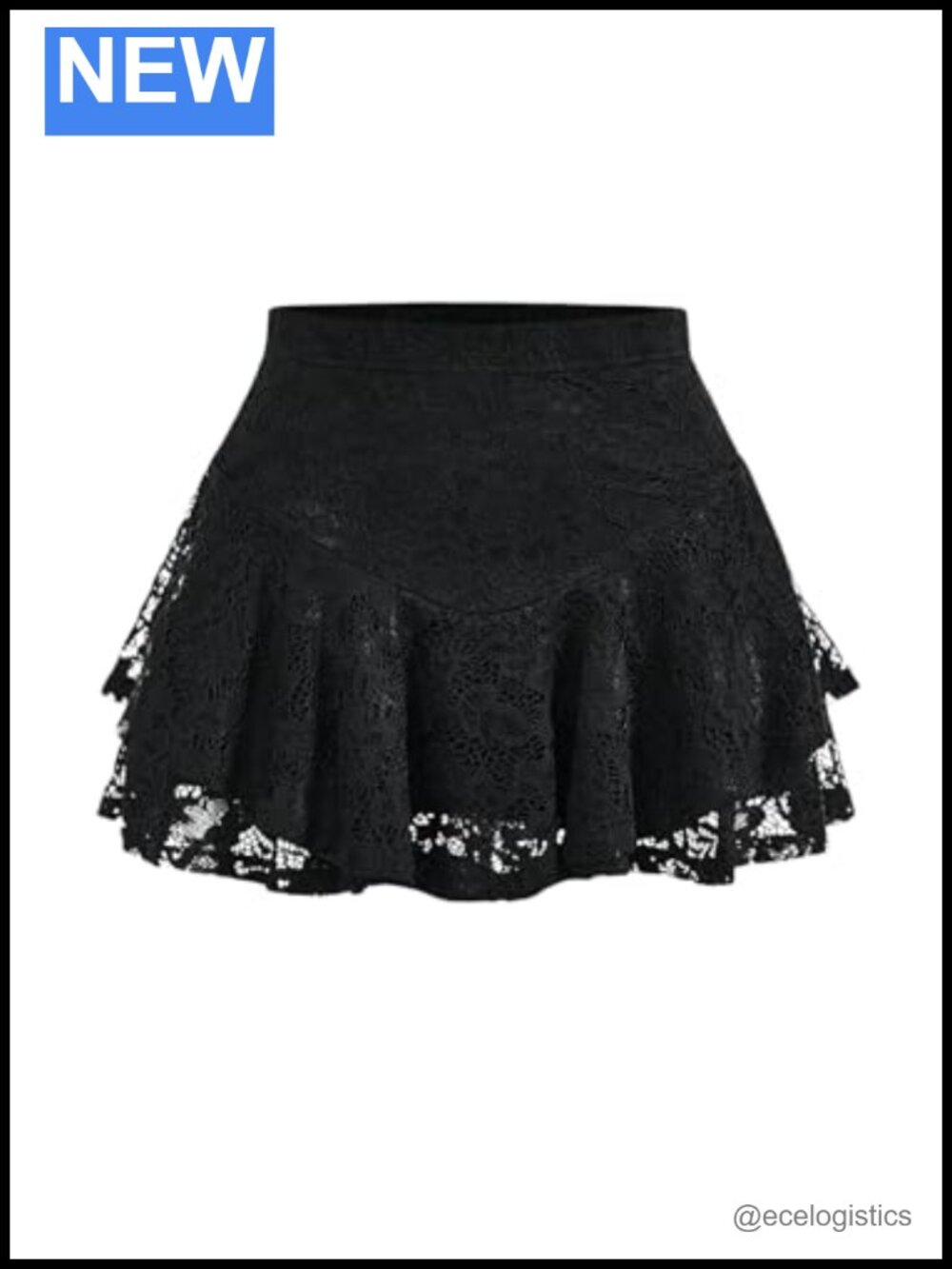 Goth Lace Ruffle A-Line Mini Skirt Y2K High Waist